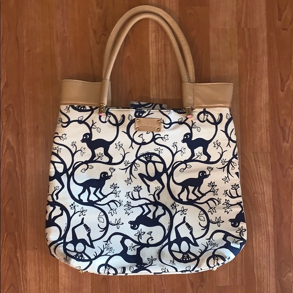 Lilly Pulitzer Handbags - Lilly Pulitzer | Vintage Canvas Monkeys with Cocktails Print Tote